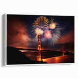 Vintage poster art of San Francisco skyline in colorful hues on extra large framed canvas, suitable for living room.