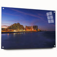 Large abstract wall art on acrylic glass, featuring Daytona scenery in muted blue and green tones.