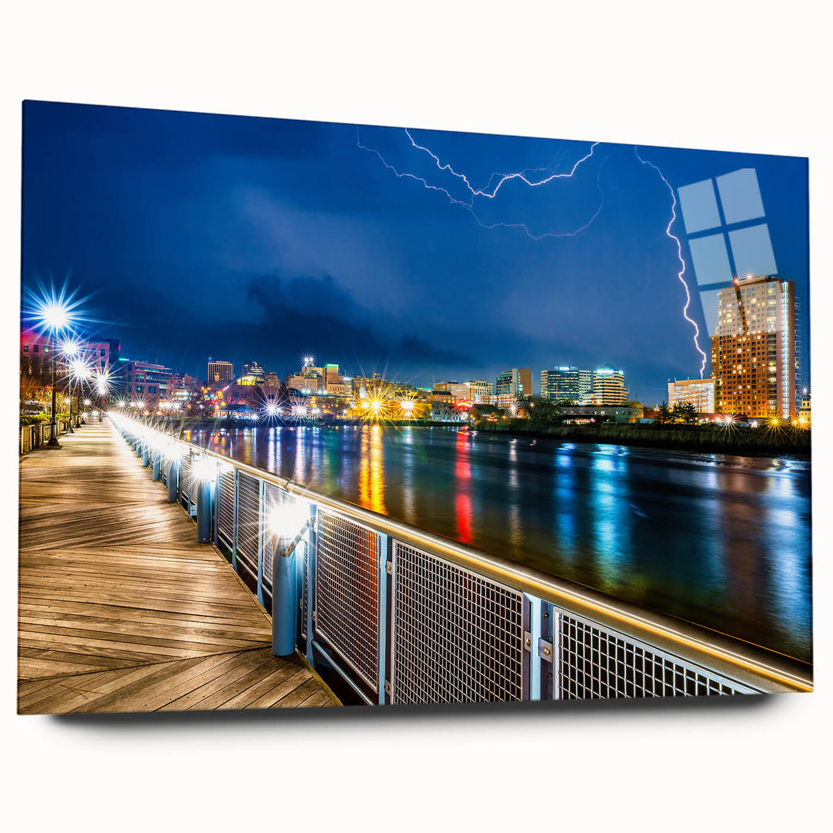 Large abstract wall art depicting Delaware scenery in muted earth tones on acrylic glass.