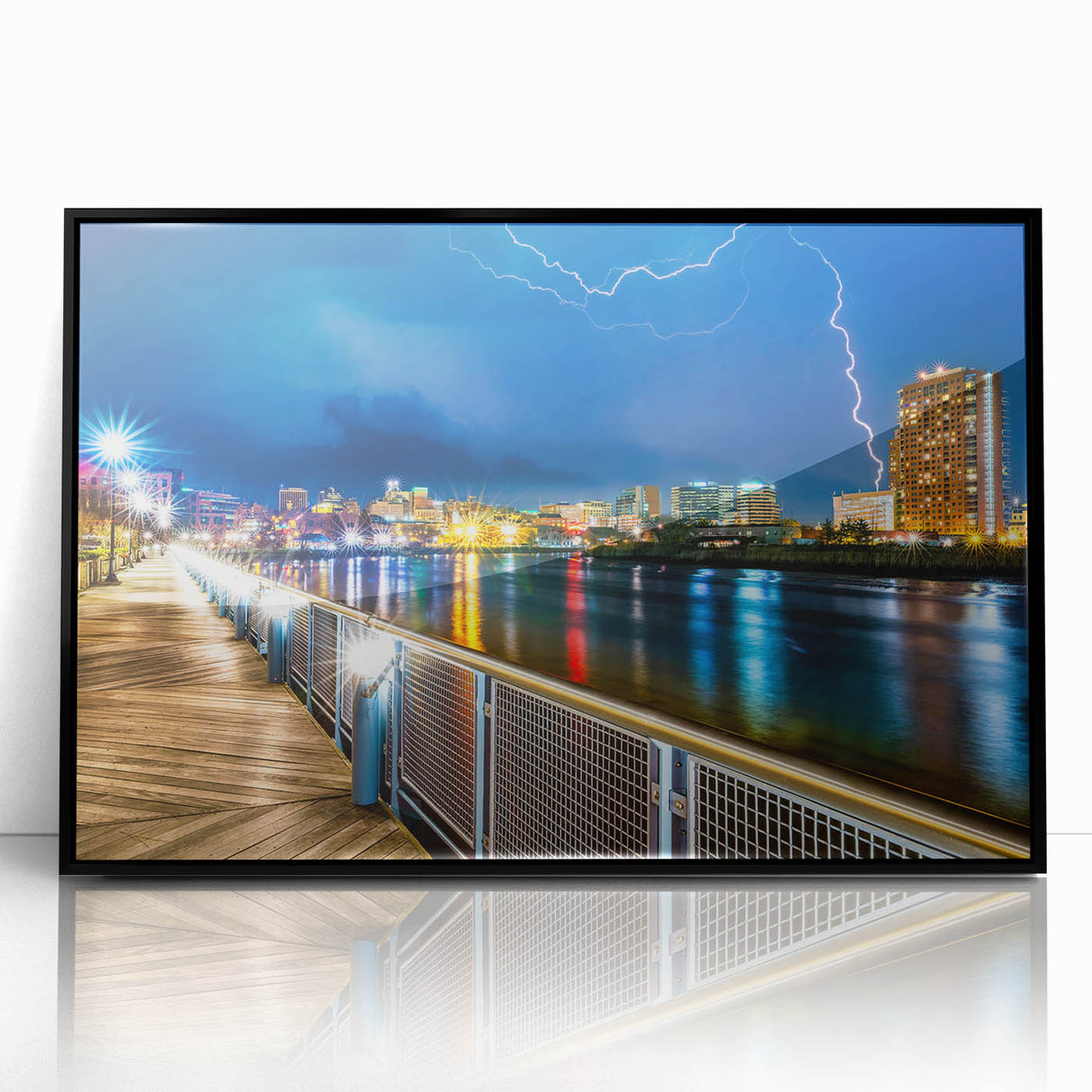 Large abstract wall art depicting a vibrant Delaware scenery on a black framed acrylic, ideal for modern art wall decor.