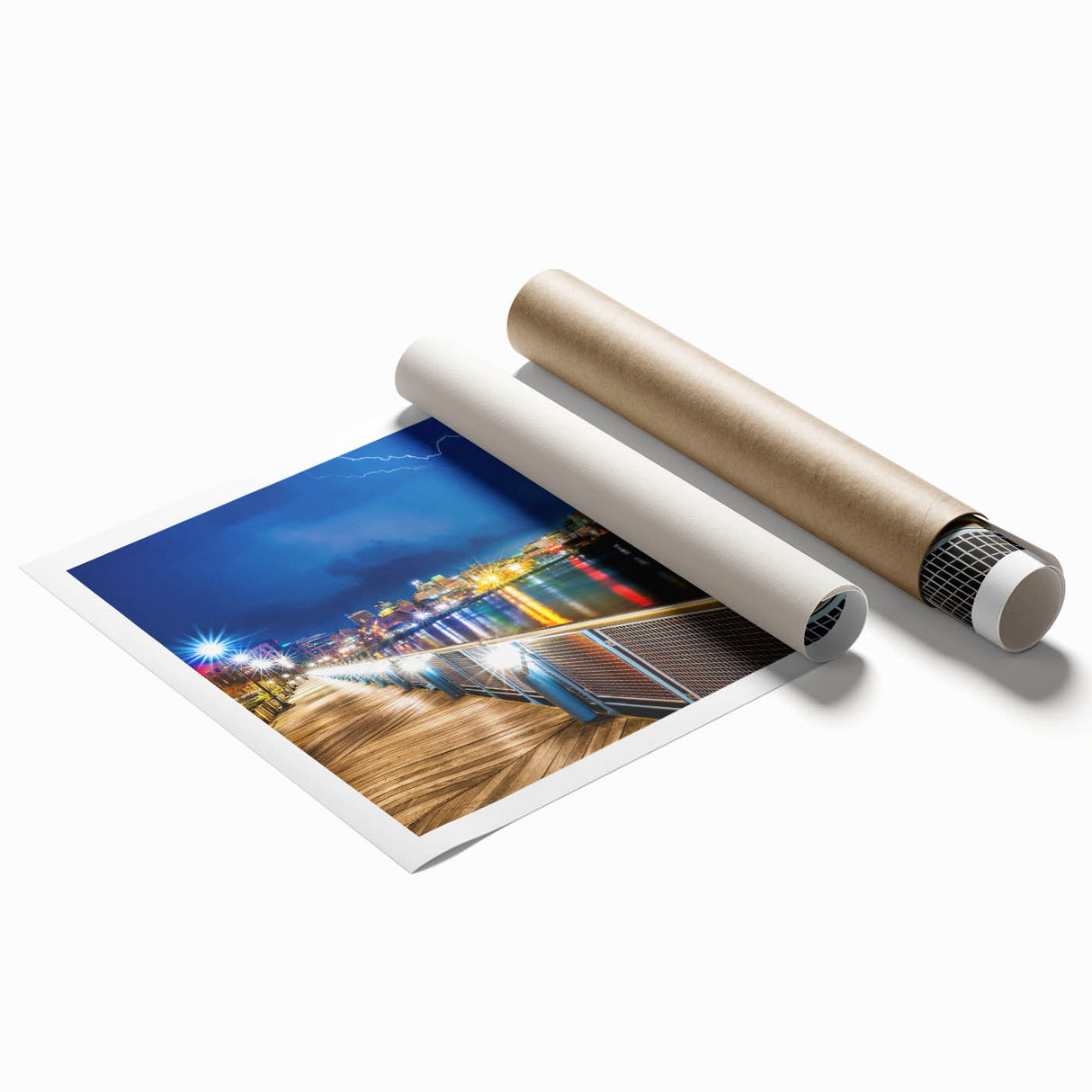 Delaware scenic landscape on rolled print, featuring muted green and blue tones, ideal for classy bathroom wall decor.