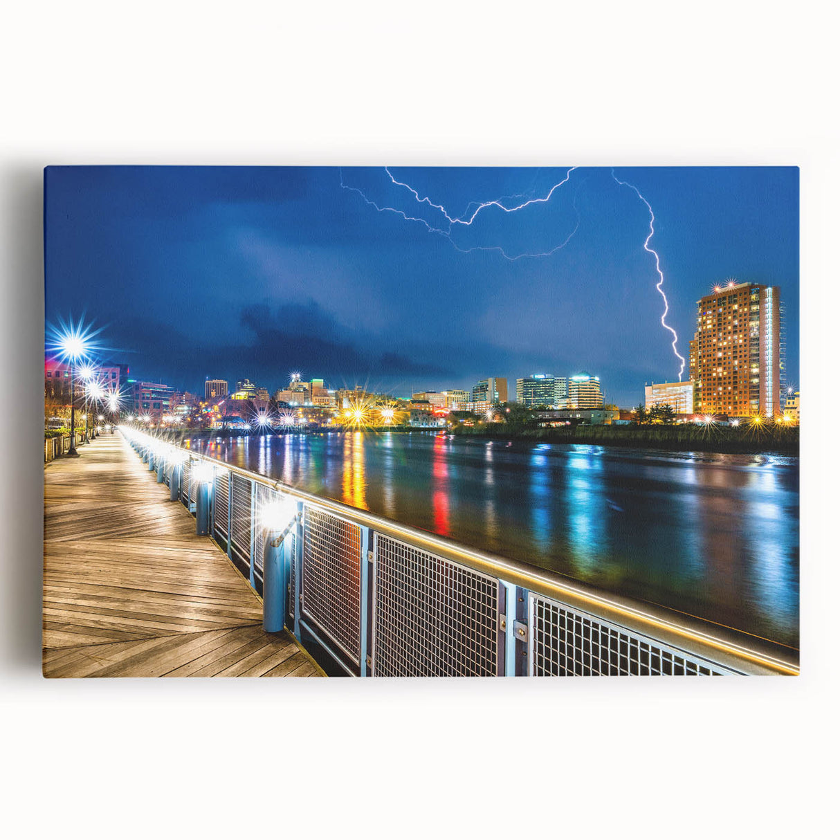 Black and white stretched canvas of Delaware scenery, ideal for kitchen wall art.