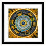 Extra large abstract art print depicting colorful Iowa scenery on textured canvas, framed in black.