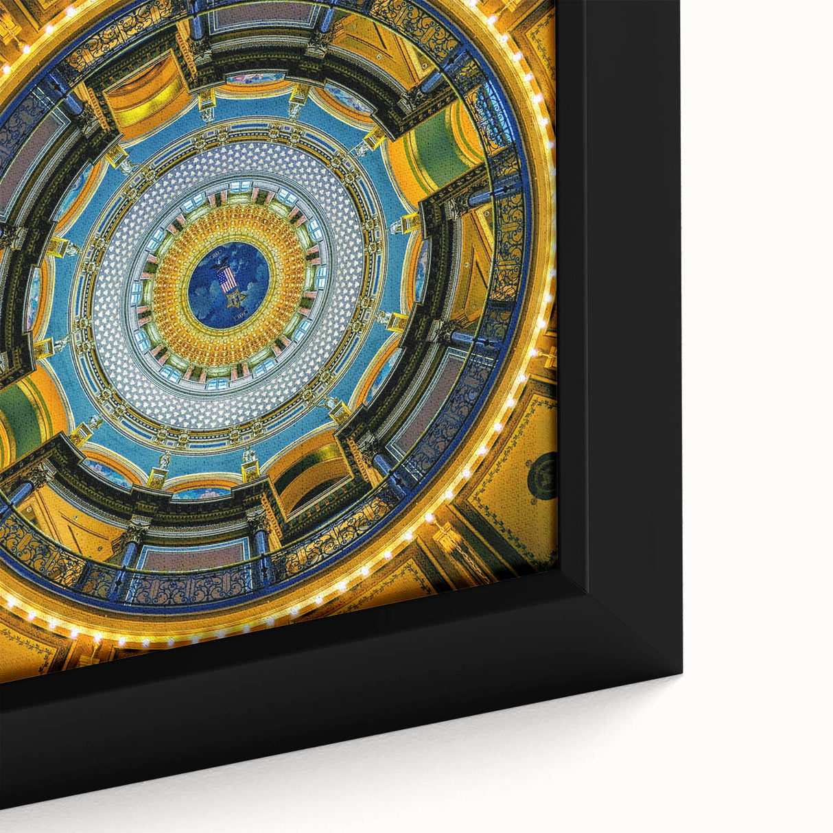 Extra large framed canvas featuring a textured depiction of Iowa scenery in black with colorful art accents.