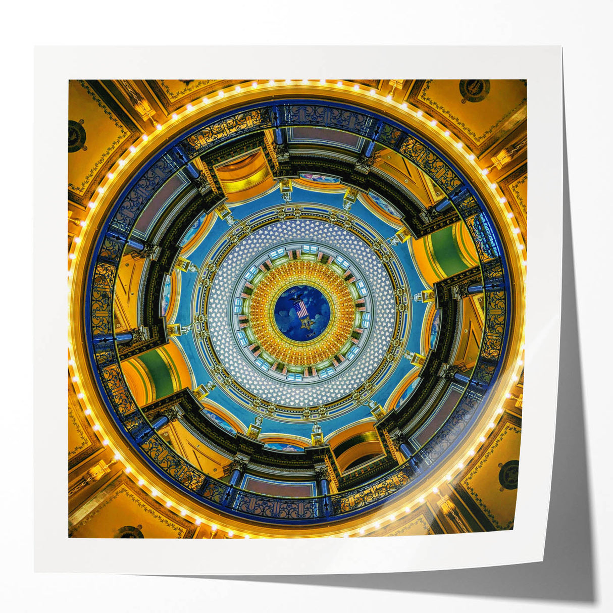 Extra large rolled print of Iowa scenery with vibrant green and blue tones, ideal for dining room wall art.