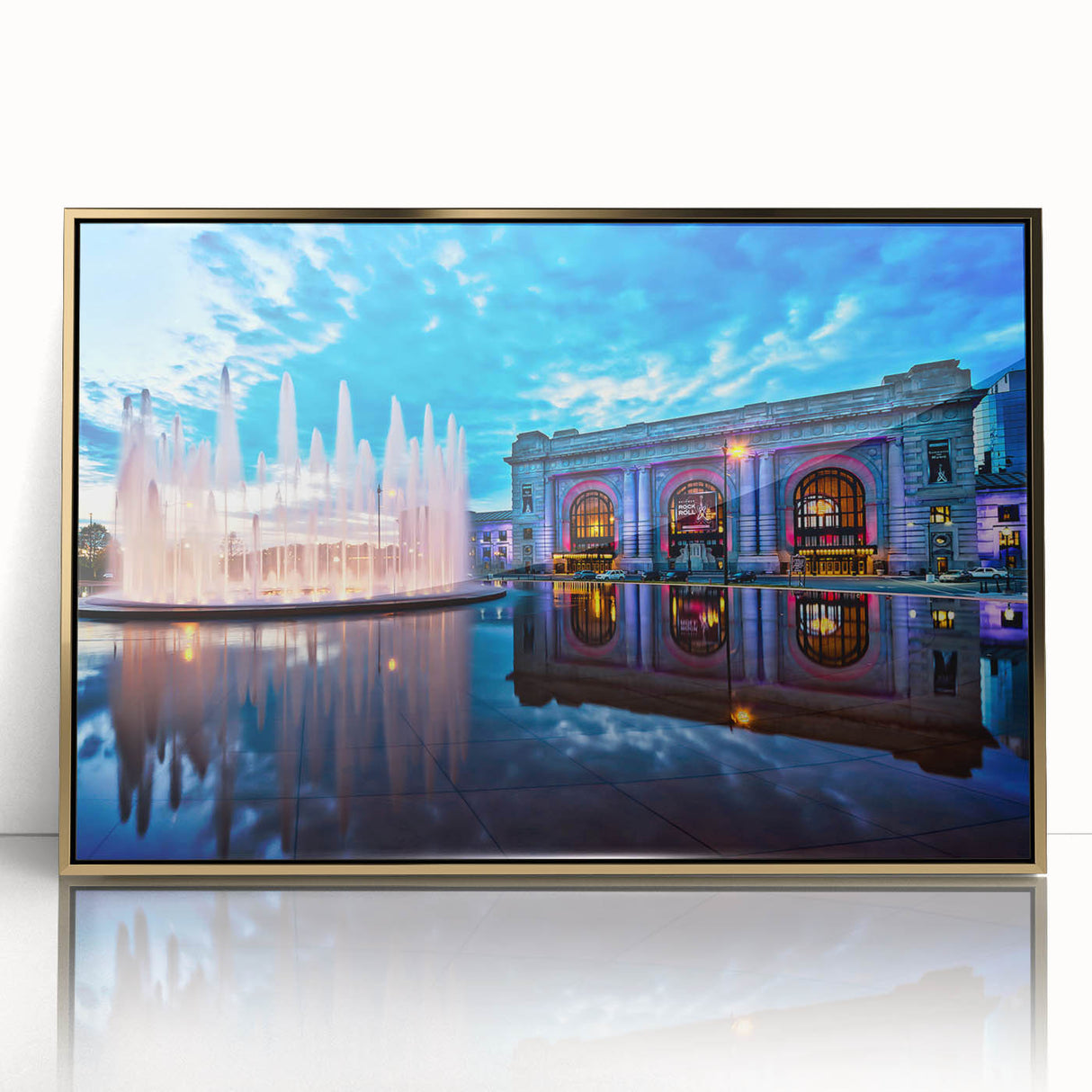 Large art print of Kansas scenery on framed acrylic, featuring mid-century modernist style with muted earth tones.