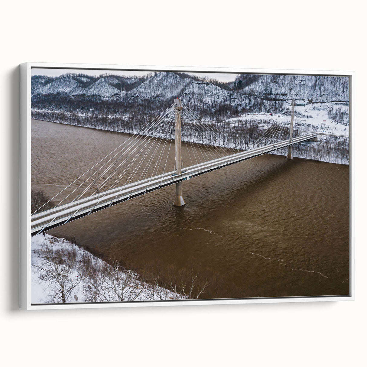 Vintage poster art of Kentucky scenery, featuring colorful artwork on an extra large white framed canvas.