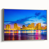 Framed canvas featuring a vintage-style New Orleans landscape with colorful art on a black background.