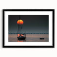 Colorful abstract art print of a Louisiana scenery, in a large black frame with mat, ideal for living room decor.