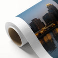 Art Deco poster of Detroit skyline in pastel colors on rolled canvas, ideal for nursery wall art.