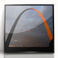 Large abstract wall art of St. Louis skyline in black and white, framed acrylic, ideal for modern art wall decor.