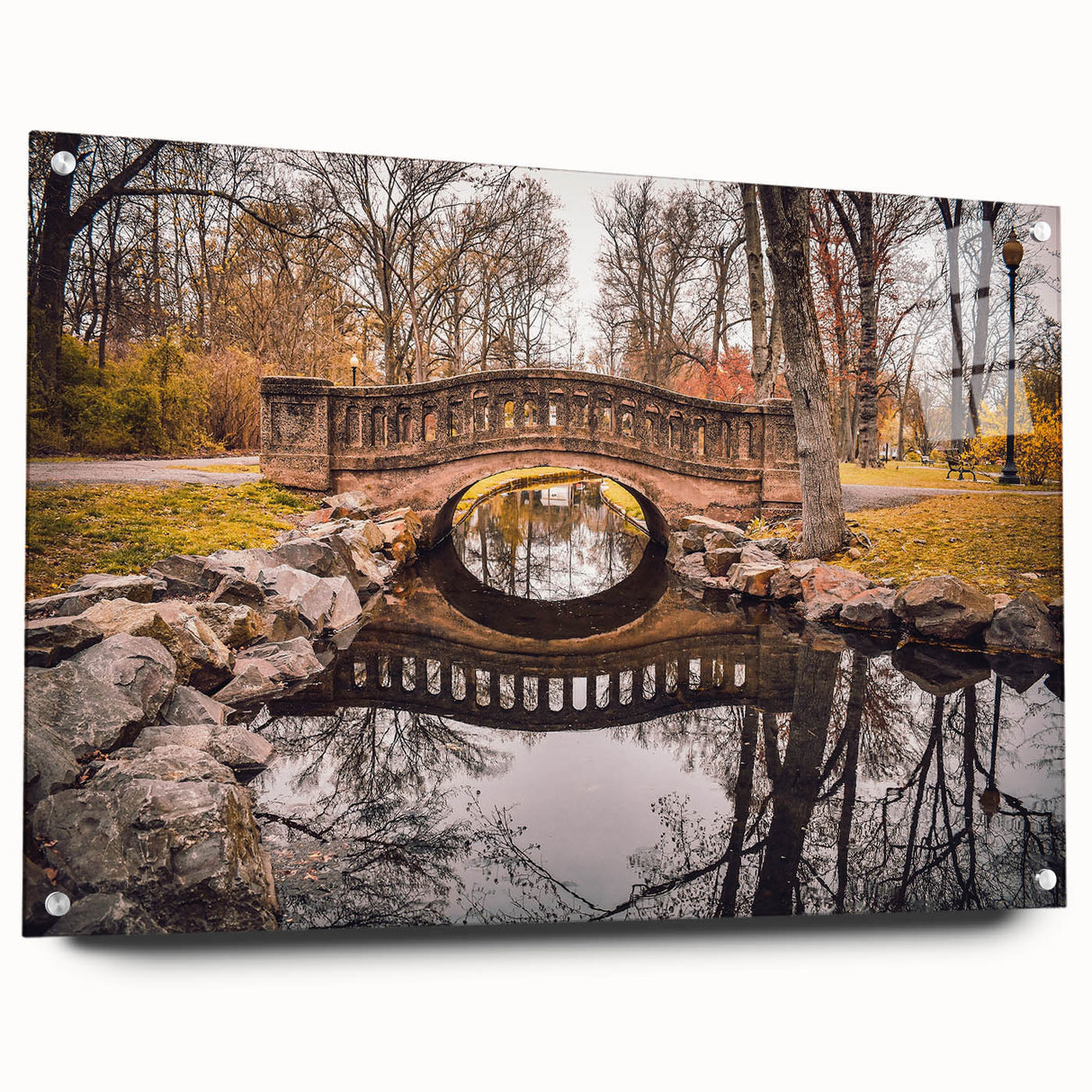 Acrylic print of a large abstract depiction of New Jersey scenery in blue and gray tones, ideal for dining room decor.