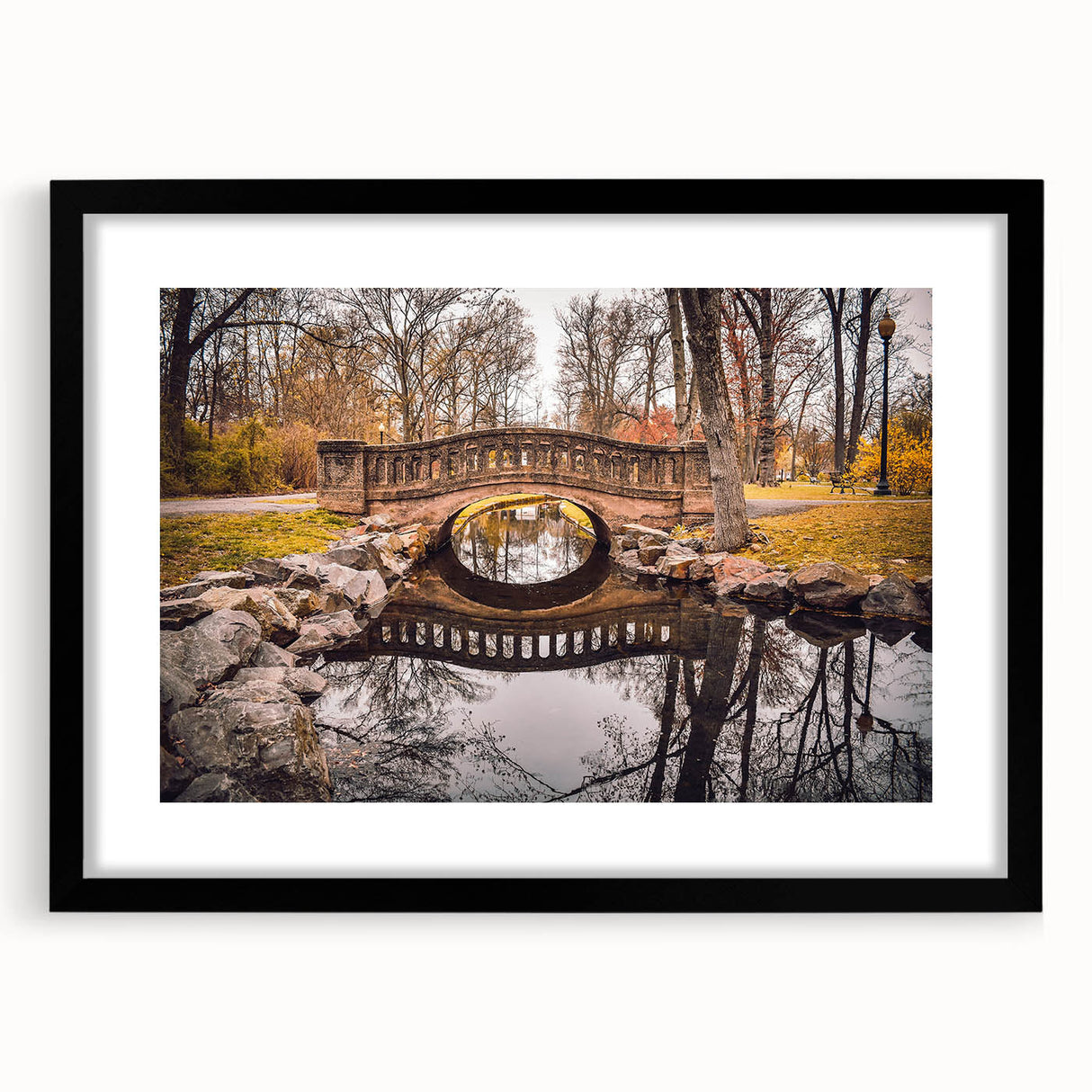 Extra large abstract art print featuring colorful, textured scenery of New Jersey, framed in black.