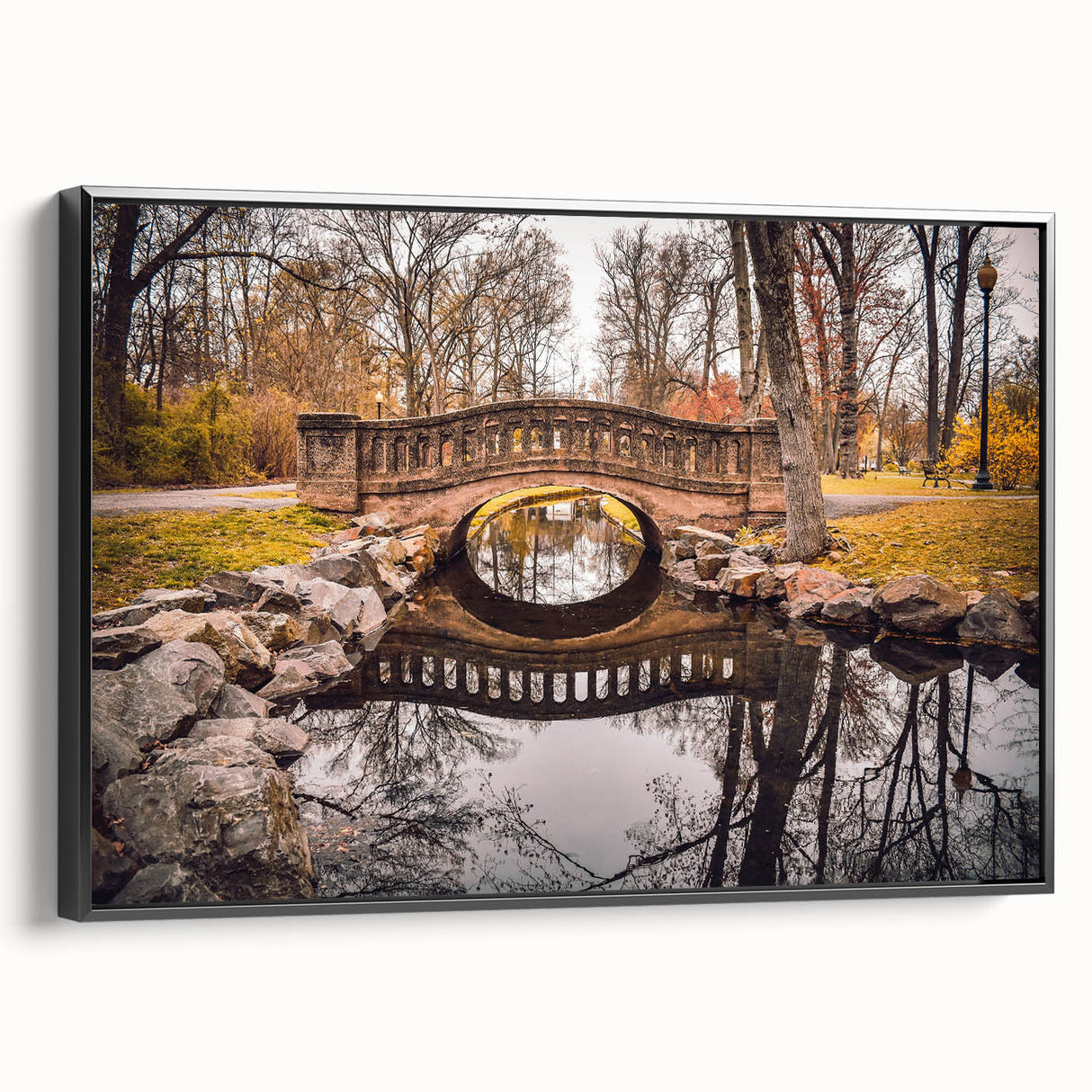 Black and white framed canvas depicting a vintage New Jersey landscape, ideal for bedroom decor.