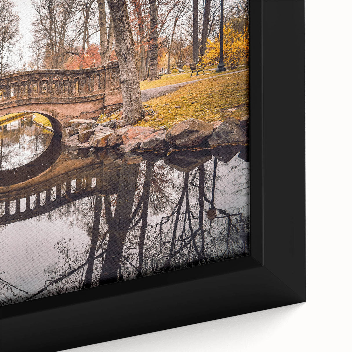 Extra large framed canvas featuring a textured depiction of a New Jersey scenery in black with colorful art accents.