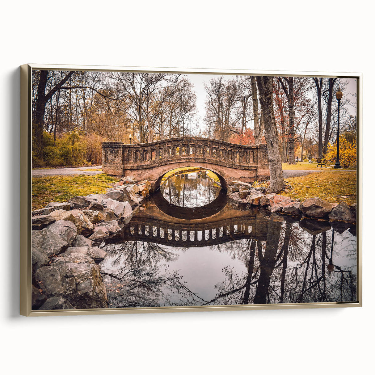 Framed canvas depicting a vintage-style New Jersey landscape in muted earth tones, ideal for bedroom wall art.