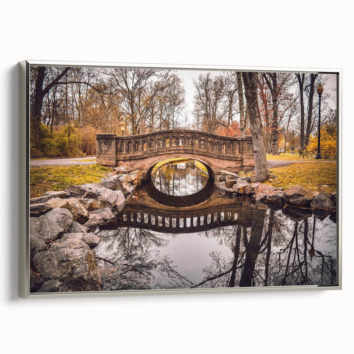 Framed canvas featuring a vintage landscape painting of New Jersey, with vibrant colorful art on a black background.