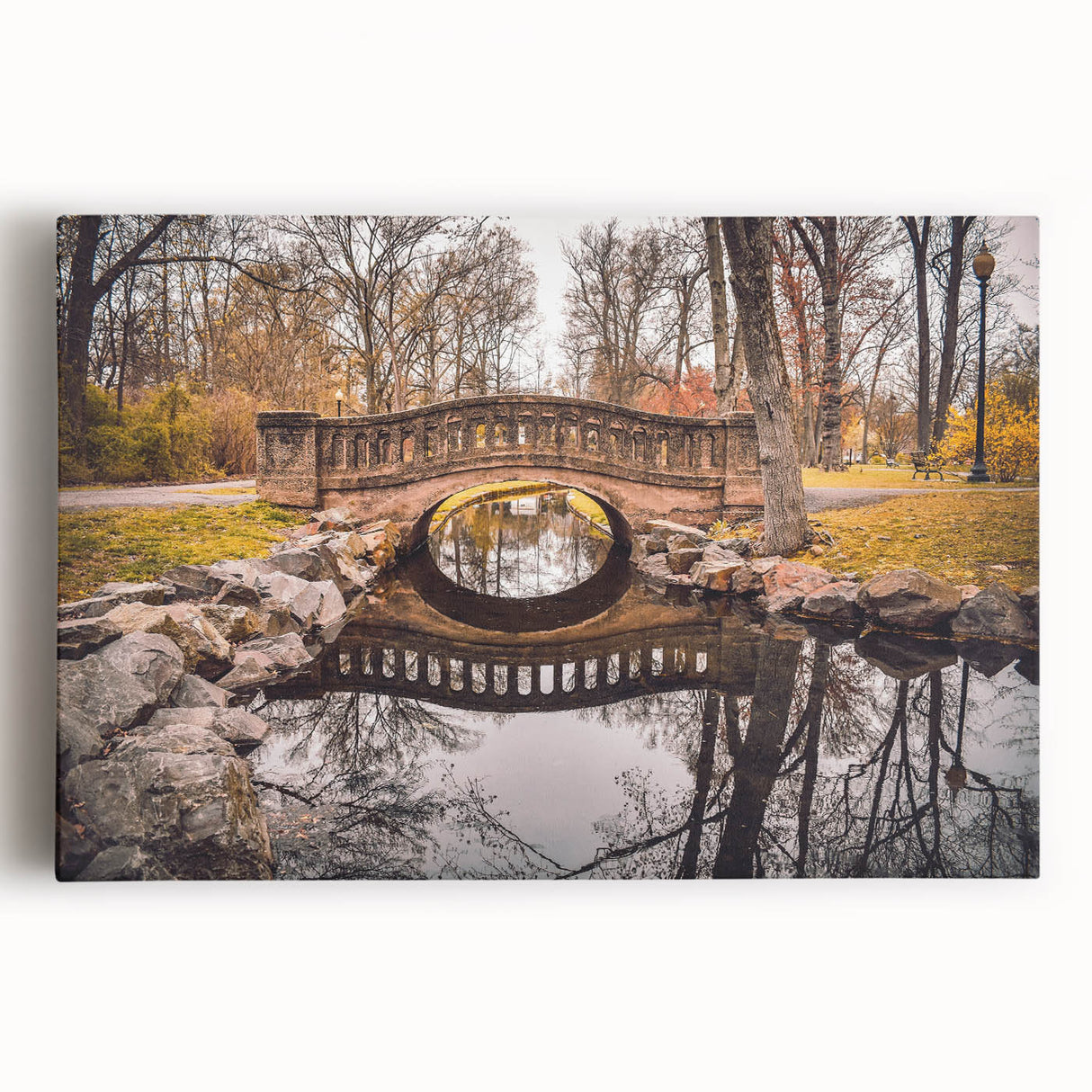 Black and white photo of New Jersey scenery on stretched canvas, ideal for kitchen wall art.