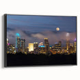 Black and white framed canvas of Charlotte, North Carolina skyline, ideal for bedroom wall decor.