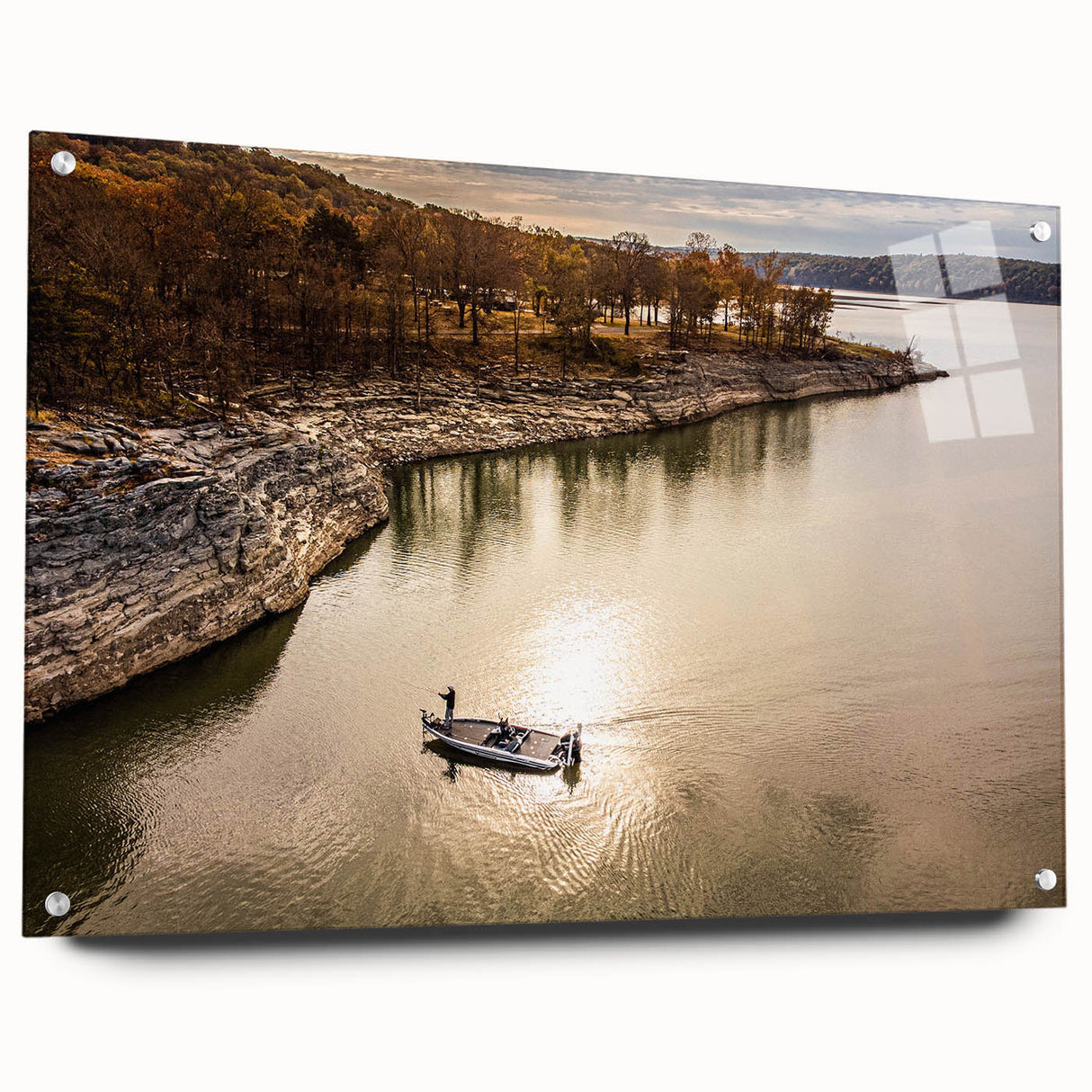 Large abstract wall art of Oklahoma scenery in muted earth tones on acrylic glass, ideal for bedroom or dining room decor.