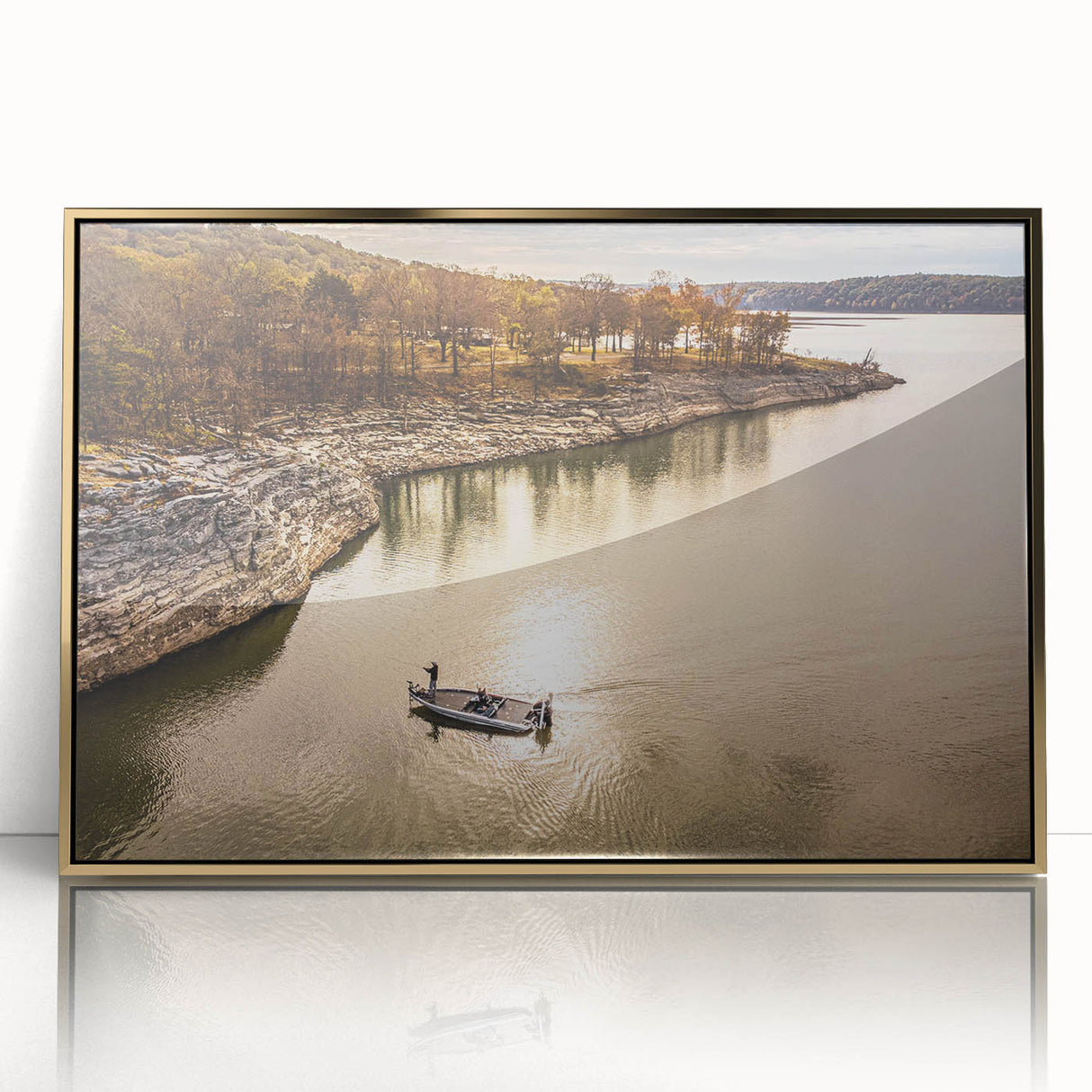 Large art print of an Oklahoma landscape in muted golds on framed acrylic, perfect for mid-century modernist nursery decor.