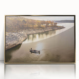 Large art print of an Oklahoma landscape in muted golds on framed acrylic, perfect for mid-century modernist nursery decor.