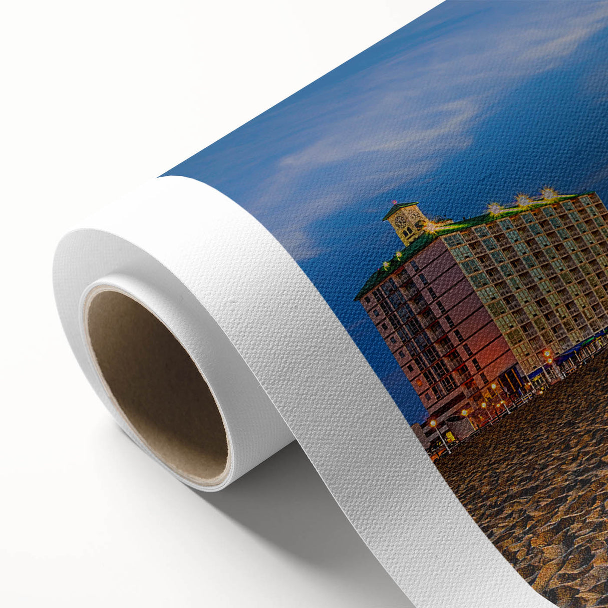 Art Deco poster of Virginia scenery on rolled canvas, featuring muted green and blue tones, ideal for nursery wall art.