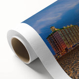 Art Deco poster of Virginia scenery on rolled canvas, featuring muted green and blue tones, ideal for nursery wall art.