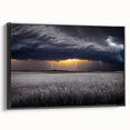 Black and white wall art of Palouse landscape on framed canvas, ideal for bedroom decor.