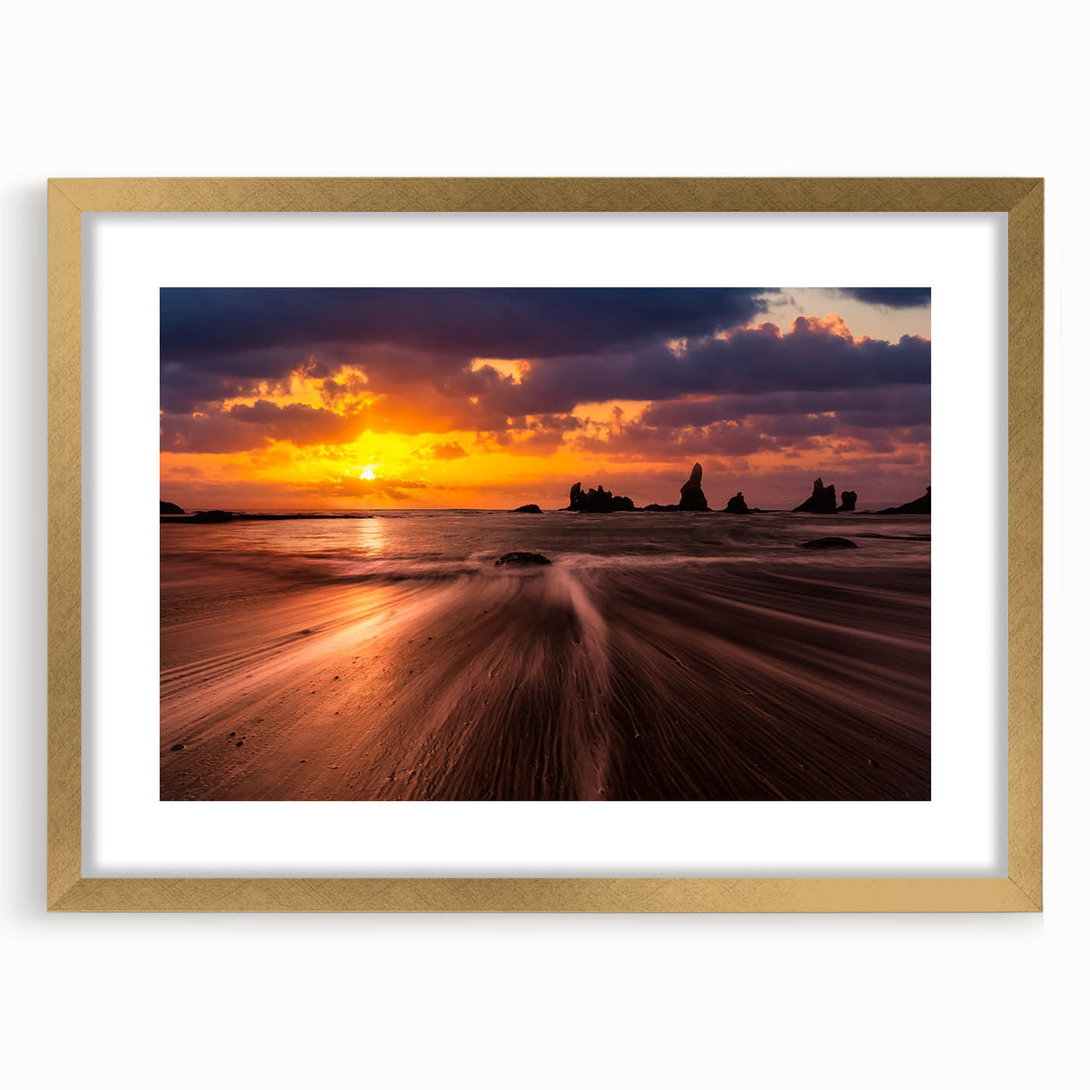 Extra large abstract art print of Seattle skyline in textured gold frame, ideal for living room decor.
