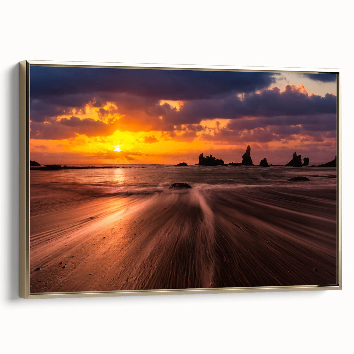 Framed canvas wall art of a vintage Seattle landscape in black and gold tones, ideal for bedroom decor.