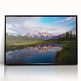 Large abstract wall art of the Grand Tetons in muted earth tones, framed in black acrylic, suitable for modern decor.