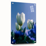 Large abstract wall art on acrylic glass, featuring vibrant spring colors, ideal for bedroom or dining room decor.