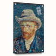 Vincent van Gogh-inspired acrylic glass print with swirling blue and yellow tones, suitable for bedroom or dining room decor.