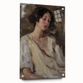 Abstract figurative acrylic artwork displayed from the side, showcasing vibrant colors and intricate details, pinned to a clean white background, perfect for modern decor.
