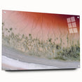 Abstract landscape artwork printed on acrylic glass, showcasing vibrant colors and a layered design. Ideal for modern home decor, it includes pins for easy mounting.