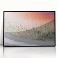 Framed abstract landscape artwork in black acrylic, showcasing a modern design with vibrant colors and intricate details, perfect for contemporary home decor.