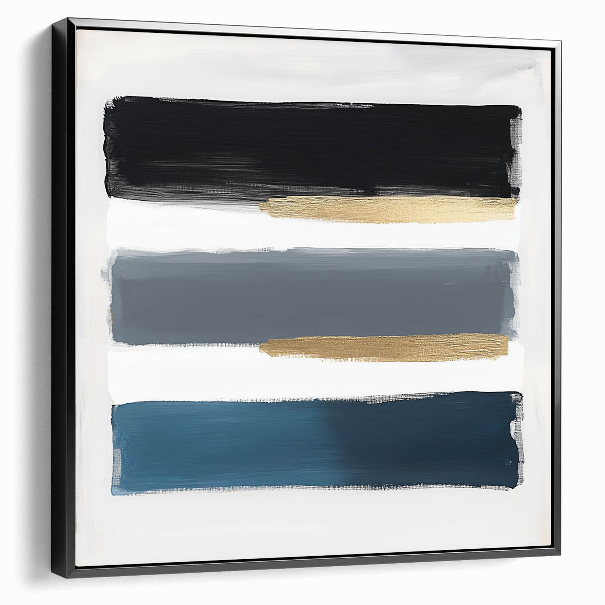 Modern Abstract Wall Art – Navy, Gold & Gray Brushstroke Canvas