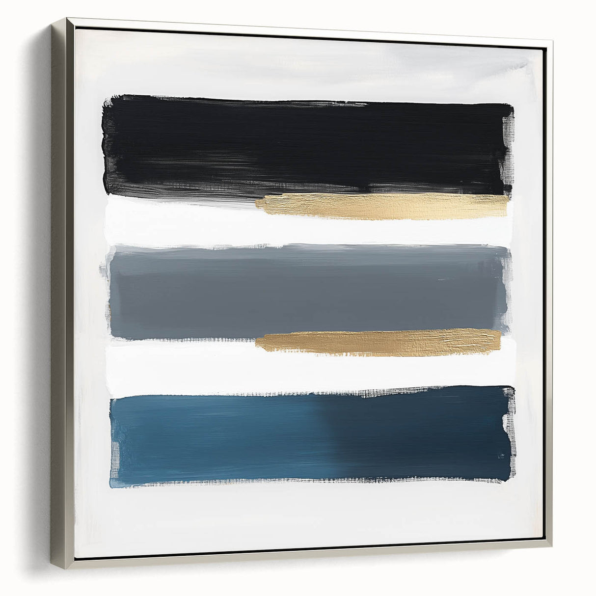 Modern Abstract Wall Art – Navy, Gold & Gray Brushstroke Canvas