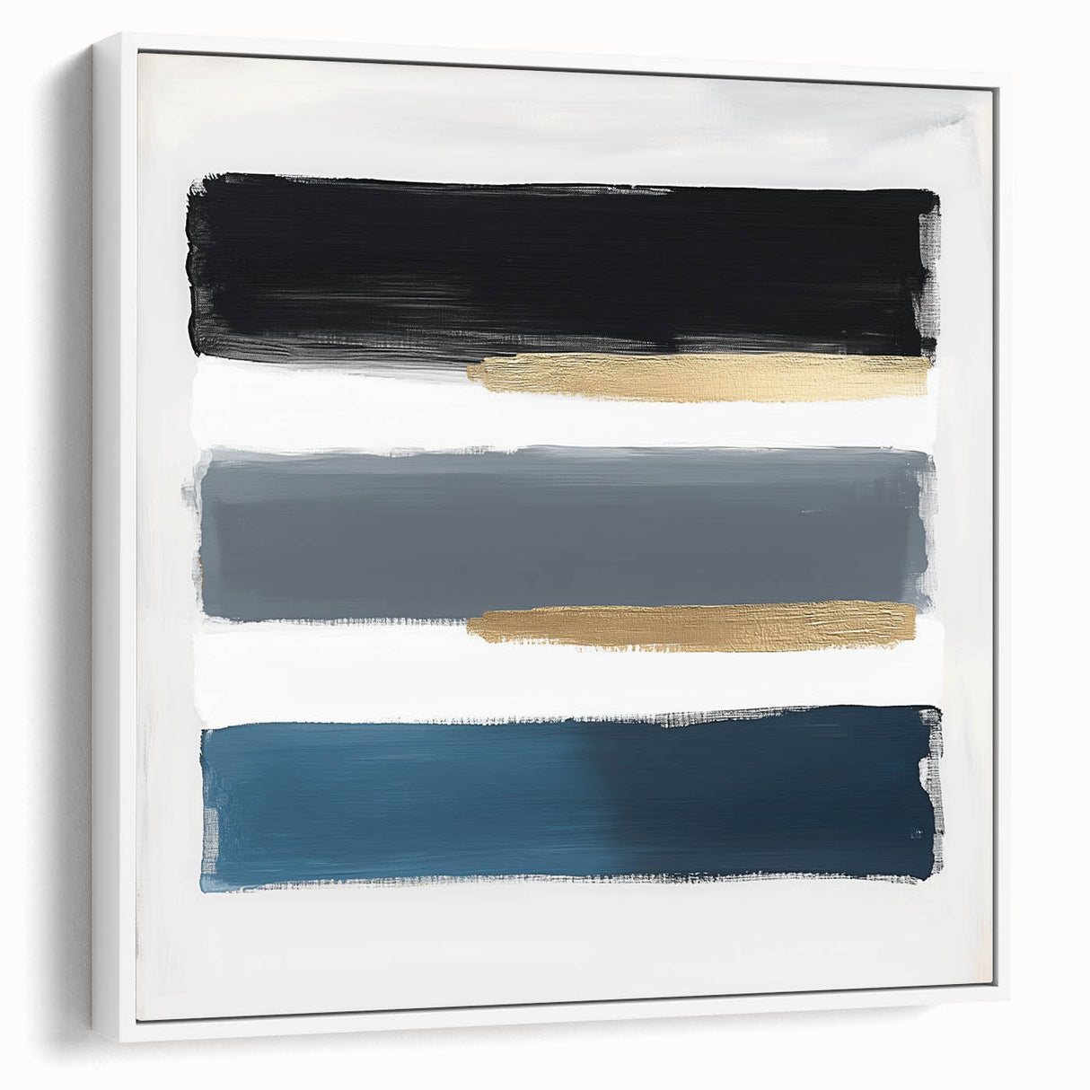 Modern Abstract Wall Art – Navy, Gold & Gray Brushstroke Canvas