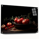 Acrylic print of large abstract fruit motifs in vibrant colors, ideal for dining room decor.