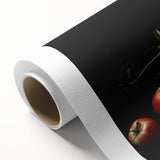 Art Deco poster of colorful fruits on rolled canvas, ideal for nursery wall art or dining room decor.