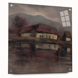 Moody Lakeside Landscape - Serene Modern Wall Art in Earth Tones