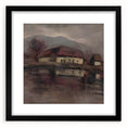 Moody Lakeside Landscape - Serene Modern Wall Art in Earth Tones