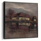 Moody Lakeside Landscape - Serene Modern Wall Art in Earth Tones