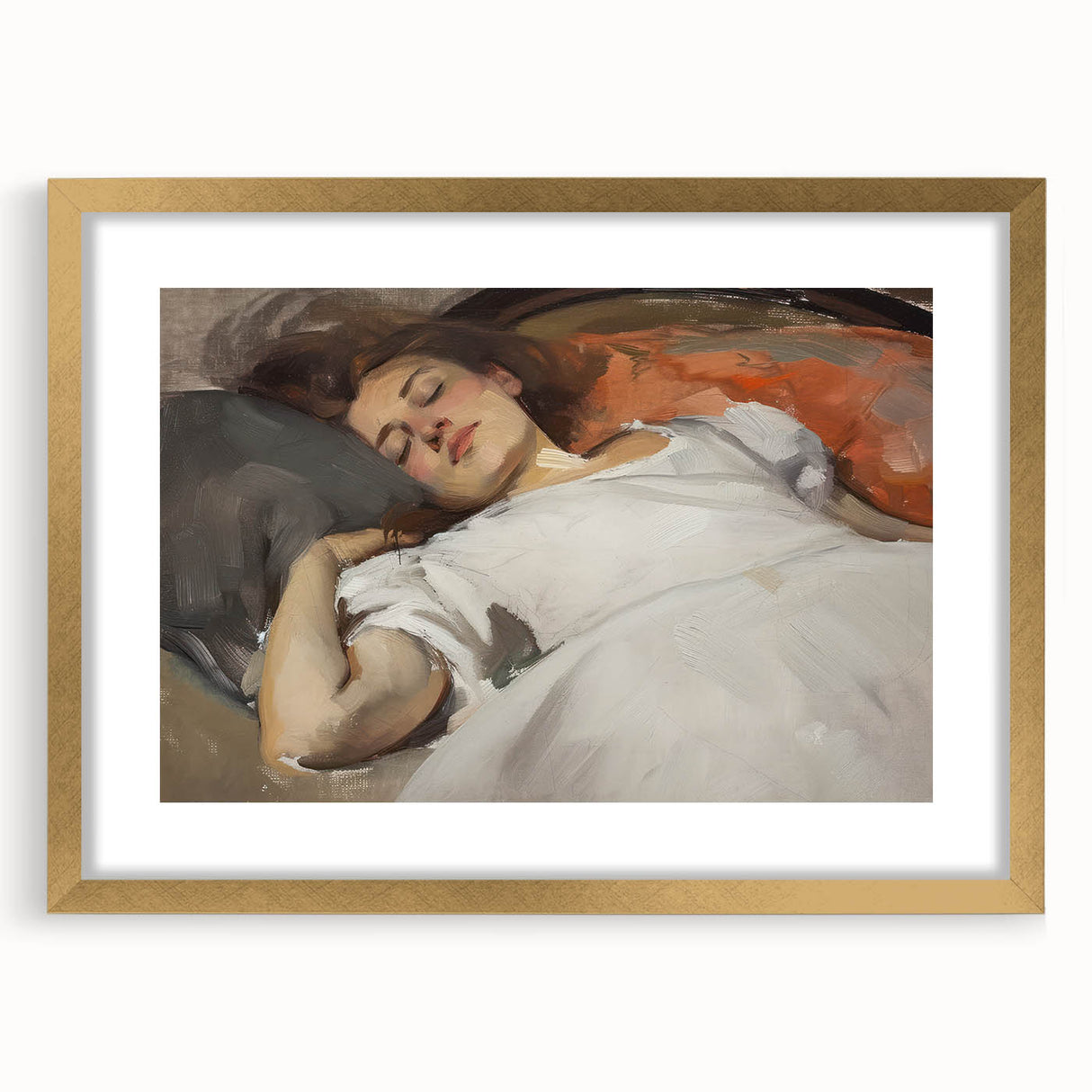 Abstract figurative art frame in gold with a mat, showcasing a modern design that adds elegance to any decor, perfect for contemporary interiors.