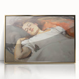 Framed abstract figurative art piece with gold accents, showcasing a vibrant interplay of colors and shapes, ideal for modern home decor and artistic expression.