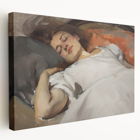 Abstract figurative stretched canvas artwork showcasing vibrant colors and dynamic shapes, ideal for modern decor. Side view highlights its textured surface and gallery-ready design. Perfect for enhancing contemporary living spaces.