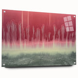Abstract landscape artwork on acrylic glass side view, showcasing vibrant colors and intricate details, mounted with stylish pins for modern decor.