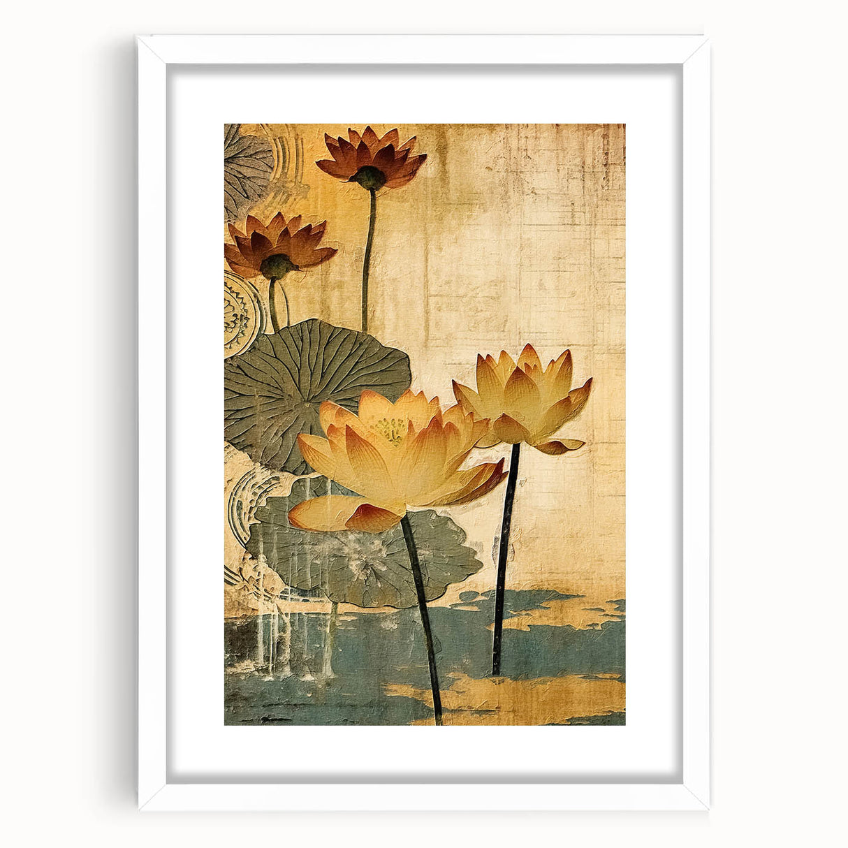 Vintage Lotus Living Room Wall Art - Modern Canvas & Framed Print